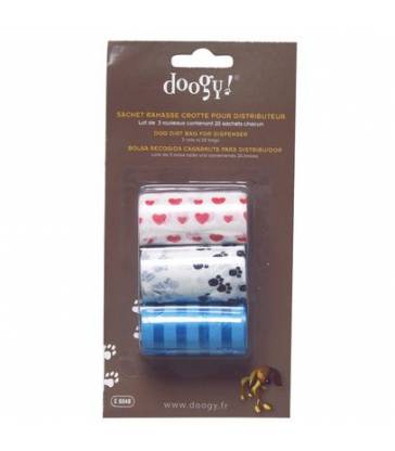 Lot de 3 rouleaux 20 sachets ramasse crotte